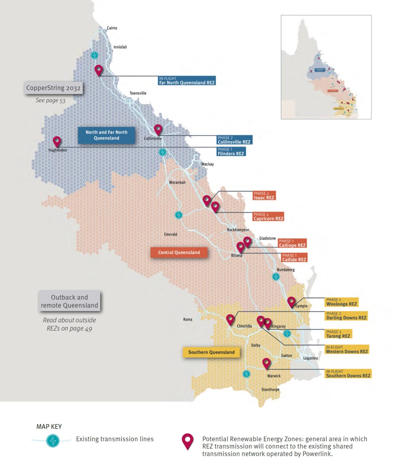 Queensland Three Regions and 12 potential REZs